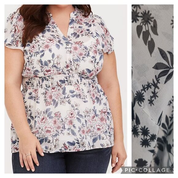 Torrid White / Black CHIFFON RUFFLE FRONT BLOUSE - Picture 1 of 9